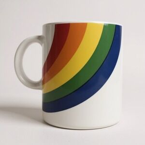 F.T.D.A. Rainbow Coffee Mug Unisex OS‎ White 1986 Vintage Ceramic Retro